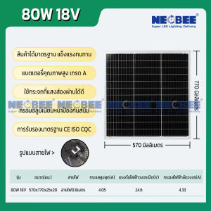 NEOBEE แผงโซลาร์เซลล์ ซิลิคอนโมโนคริสตัลไลน์ ผลิตไฟฟ้า 18V ขนาด 20 - 300 วัตต์ Solar-18V