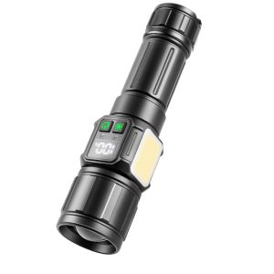 GOXBERK 2000 Lumens LED Rechargeable Flashlight Zoomable Function 30W Power Handheld Flashlight Multi-functional Waterproof COB Light Flashlight Home Use