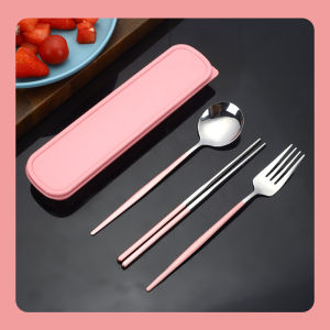 【Life Kit】Fashion new 304 stainless steel cutlery set chopsticks spoon fork/box essential artifact for student travel，Stainless steel cutlery set chopsticks spoon fork portable