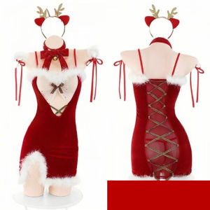 ชุดคริสต์มาส เซ็กซี่ ชุดนอนไม่ได้นอน ชุดปีใหม่ ชุดดคอสเพลย์ ชุดกวางเอลก์  ผ้ากำมะหยี่ ลูกไม้ ตาข่าย กรีด รุ่น：QQ31