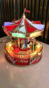LED Lighted Christmas Carousel Music Box | Rotating Merry-Go-Round with Horses & Sleigh | Plays Christmas Songs