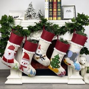 HCHC MALL Snowman Large Candy Christmas Stocking Santa Claus Kawaii Fireplace Christmas Stocking Window Ornament Durable Christmas Hanging Stocking Christmas