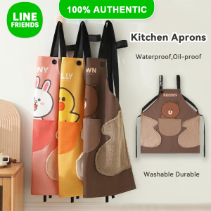 100% Authentic Line Friends Apron Kitchen Women Cute Coral Fleece Waterproof Oil-proof Dirstproof Washable Durable Kitchen Household Dirt-resistant Brown Cony Birthday Gifts 围裙 LFB56/LFB357