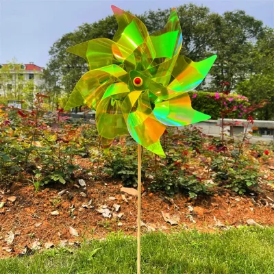 GAN 40cm Film Bird Repeller Pinwheels Waterproof Color Changing Reflective Sparkly Scarecrow Pinwheel High Quality Garden Lawn Yard Decor Windmill Spinner Outdoor Party Picnic Decor