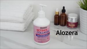 Sữa dưỡng thể làm săn chắc da Alozera chứa Retinol và Collagen kem dưỡng ẩm cho da giúp cải thiện độ đàn hồi của da thấm nhanh và nhẹ không chứa hương liệu dung tích 169 ounce.
