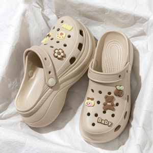 [Free Shipping] Thick-Soled Sandals For Women High-Heeled Perforated Shoes For Outdoor Wear Slip-On Beach Shoes Home Slippers WomenS Closed-Toe Slippers