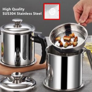 1.8L Large SUS304 Stainless Steel Oil Strainer Pot Can Container with Strainer