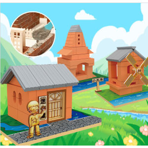 Children Handmade DIY Miniature Building Cottage with Brick Blocks Assembled Reusable Kid Learning Gift Toy