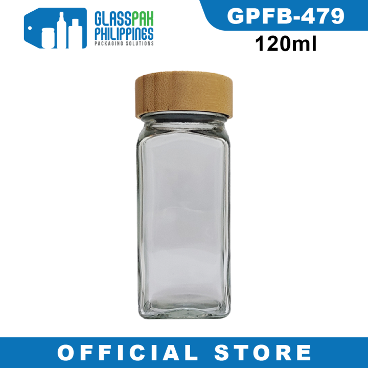 Glasspak 120ml Glass Condiment Jar Brown Lid Empty Food Spice Seasoning Storage Container Jar Salt Dispenser Pepper Bottle Sugar Container Condiment Jar Kitchen Seasoning Storage