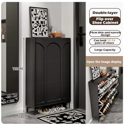 Black/White Shoe Cabinet Flip Wood Shoe Rack Organizer Large Capacity Multi-Layered Moisture-Proof Design New 2025 Hot-Selling Entryway Foyer Cabinet