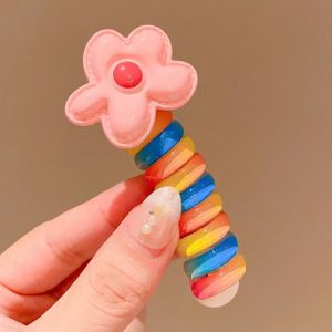 Y2K Star Heart Pendant Telephone Cord Scrunchies Hair Rope Women Girls Rubber Bands Ponytail Holder Spiral Braided Wire Ties