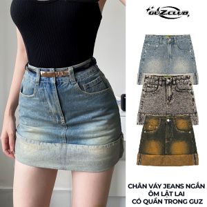 Chân Váy Jeans Ngắn Ôm Lật Lai Có Quần Trong GuZ-Vr3