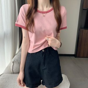 Fashion Women Short Sleeve T-Shirt Summer Popular Ladies/Girls Cloth 100% Cotton Short Size