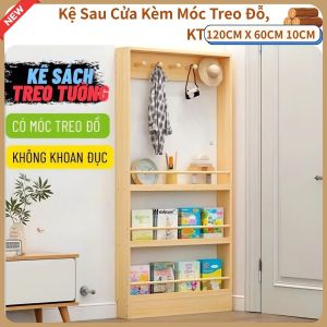 Kệ Sau Cửa Kèm Móc Treo Đỗ Kệ Gỗ Treo Tường Đựng Sách Để Đồ 3 Tầng Hoặc Đặt Ốp Sát Sàn Cho Bé