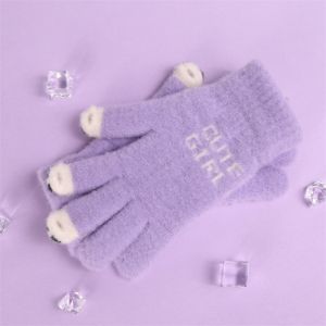 SUTONGXUE Warm Plush Knitted Gloves Touch Screen Panda Fluffy Mittens Fashion Windproof Cute Velvet Gloves Ladies