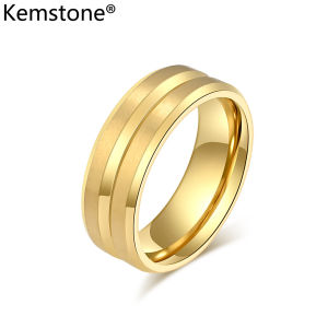 Kemstone Stainless Steel Trendy V-groove Rings Mens Black Silver Gold Plated Ring Jewelry