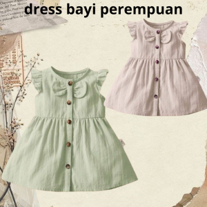 Dress Dress Bayi Perempuan Satu Baris Kancing Motif Elegan Warna Pastel Usia 0-18 Bulan