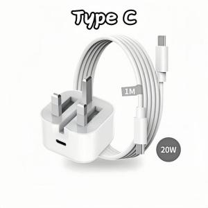 20W UK Plug Fast Charger USB-C Adapter with Cable for iPhone18/17/16/15/14/13/12/11 Pro Max/Plus/iPadPD 3.0 Quick Charg