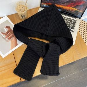WARM HOUSEWORK Sợi acrylic Mũ trùm đầu dệt kim Tam giác Mềm Mũ Beanie cổ áo Đa năng Dày Mũ khăn choàng cổ mùa đông