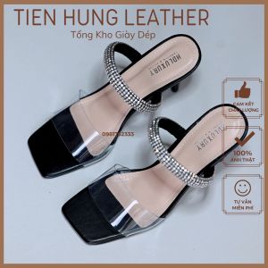 Giày sandal cao gót nữ mũi vuông quai meca - dép thời trang nữ đính đá TH1003