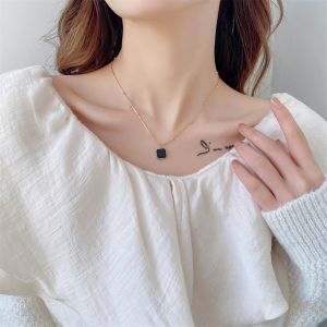 [ Bayar Ditempat ] Kalung Titanium Gold Anti Karat Liontin Clover Kotak Hitam / Kalung Korea Style Terbaru COD KT172