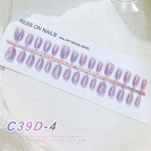 PINPAI 30PCS AB Color Super Shiny Handmade Cat Eyes Mirror Effect Press On Nails With Jelly Sticker UV Gel Polish Fake Nails Long Coffin False Artificial Nail Tips