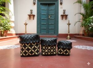 Handcrafted Traditional Chettinad Kottan Storage & Decor - SET OF 3