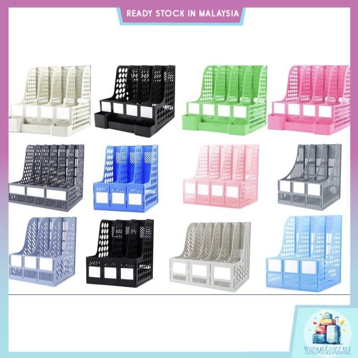 Office Supplies File Rack Quadruple Plastic Bookshelf Desktop Data ...