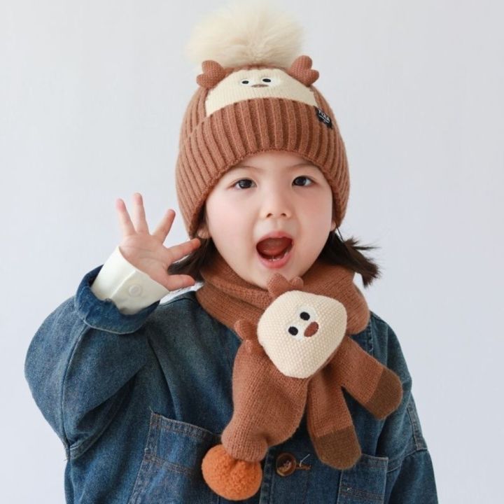 GENENIC 2Pcs Phong cách Hàn Quốc Bộ mũ và khăn cho trẻ em Dày hơn Dễ ...