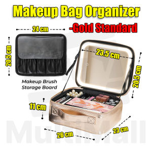 Makeup Case Portable Large Capacity Travel Makeup Bag Portable and Large Capacity Travel Cosmetic Train Case with Mirror Lights Adjustable Dividers Makeup Brushes Storage Organizer Black