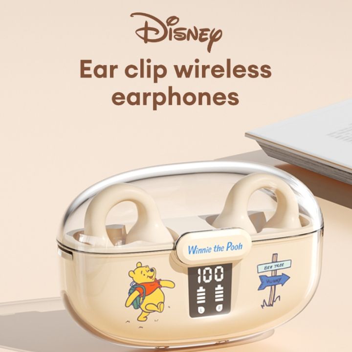 Disney J300 TWS BT5.3 ที่หนีบหู ชุดหูฟังบลูทูธ แนวคิดการนำกระดูก 2024 กีฬาเปิดที่ไม่ใช่ในหู วิ่ง ลดเสียงรบกวน [แบตเตอรี่ LED / ที่หนีบหูนุ่ม]