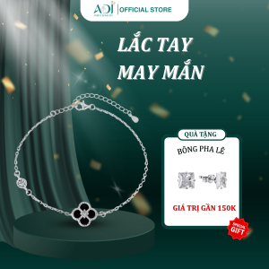 Lắc Tay Trang Sức Bạc 925 ADJ Đính Đá Cz Cao Cấp Sang Trọng Tứ Diệp Thảo Đen May Mắn SLT108105AD