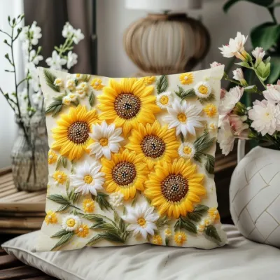 PETIHOME 45x45cm Sunflower Pillowcase Plush 2D Floral Bedroom Pillow Cover Vintage Fluffy Soft Sofa Cushion Case Home Decoration