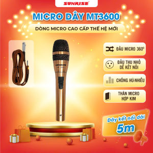 Micro karaoke có dây chính hãng SUNRISE MT 3600 hát nhẹ hút giọng mic kèm dây zin dài 5m chống gãy bền bỉ