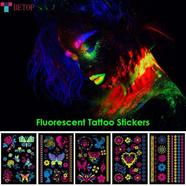 BETOP Fluorescent Flower Butterfly Tattoo Stickers Creative Face Arm ...