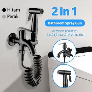 【COD】SUS304 1 Set Jet Shower Kloset/Kran Cabang Shower Stainless/Jet Washer Toilet/Kran Closet Duduk/Kepala Jet Shower Closet/Kran Shower Semprot Toilet Duduk/Kamar Mandi Kran Air Dual/Toilet Bidet Sprayer Set