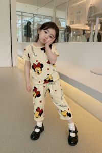 Setelan Piyama Anak Perempuan Motif Minie Mouse Bahan Katun Lengan Pendek Celana Panjang Usia Anak 3 Bulan- 10 Tahun