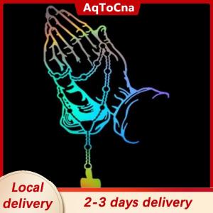 [COD] AqToCna Ship within 24 hours Car Praying Hands With Rosary Sticker Decals Religious  Vinyl Decal Waterproof Decal Auto Decoration