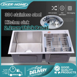 【PH Stock+COD】Thickened double basin sink 304 stainless steel 2.2mm thick high quality kitchen sink(Four size)