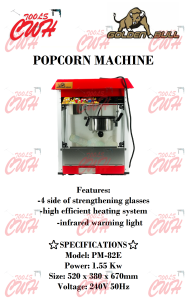 ELECTRIC POPCORN POP CORN MAKER MACHINE MOVIE MOVIES THEATRE MESIN MEMBUAT BERTIH JAGUNG TEMBAK 爆米花机爆谷机玉米苞谷爆米花机 CWH TOOLS SDN BHD CWH GROUP CWH TOOLS TRADING GOLDEN BULL PM-82E