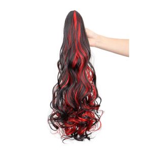 YISHA Curly Colorful Gradient Ponytail Wig Hair Extension Synthetic Long Wavy Ponytail Heat Resistant Fiber Natural Pony Tail Hairpiece Girls