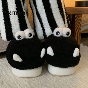 Xixitiao 2024 mới mùa đông Dép Cotton cá nhân giữ ấm trong nhà giày lông trong nhà đôi dép cotton cá sấu vui vẻ và dễ thương nam nữ