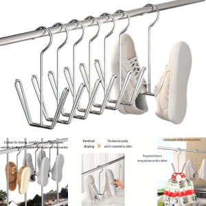 3Pcs Stainless Steel Shoe Drying Rack Metal Hanging Shoe Organizer Space Saving Drying Rack with Hook for Closet Rod Windproof Shoe Rack
