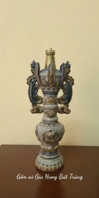 Đèn dầu thờ cúng Đèn thờ Nhà Mạc Men rạn đắp nổi - Gốm sứ Bát Tràng