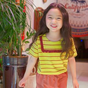 Girls’ Square Neck Frill T-Shirt – Korea’s Premium Kidswear by I LOVE J (Ages 4–8)