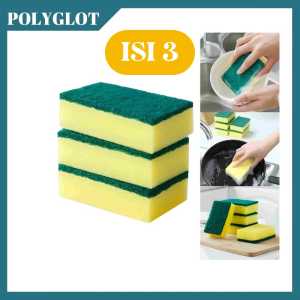 Isi 3 SPON CUCI PIRING KOTAK / SPONS CUCI PIRING BUSA KUNING HIJAU