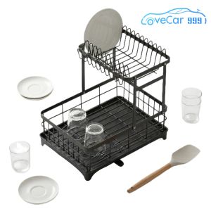 42×30CM Thickened Carbon Steel Large Dish Rack with Drainboard for Bowls Cutlery Kitchen Counter