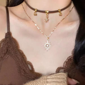 Salime 1 2Pcs Fashion Star Zircon Necklace For Women Girls Vintage Necklace Double Layered Star Pendant Adjustable Chain Necklace Jewelry