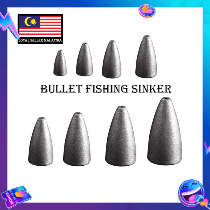 Bullet Fishing Sinker / Lead Fishing Sinker / Jig head / Batu Ladung / Fishing  Bullet Shaped Weights Casting Sinkers