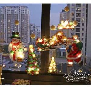 (Sg Seller) New Christmas Xmas Fesitive Led Lighting Snowman Santa Claus Santa Sleigh Hook and Suction Cup